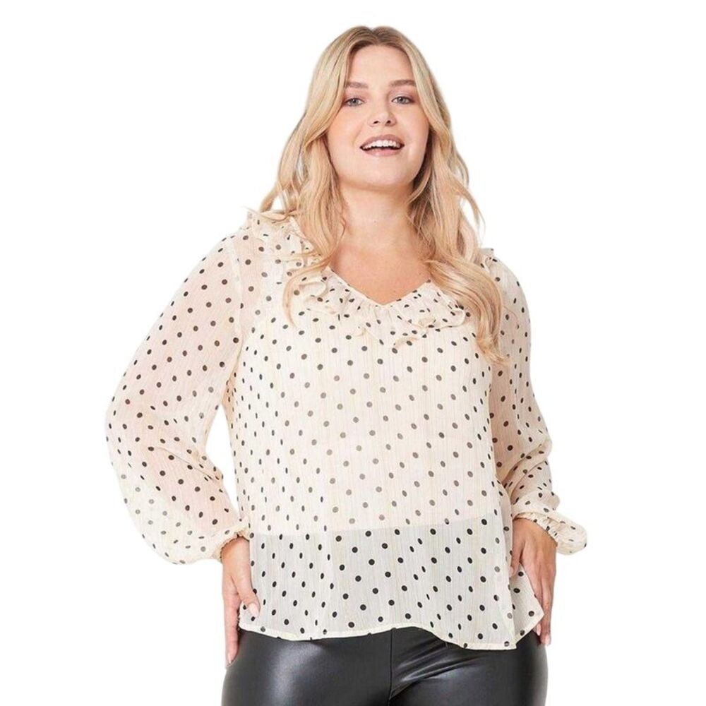 Be You Womens/Ladies Polka Dot Ruffles Blouse / Cream